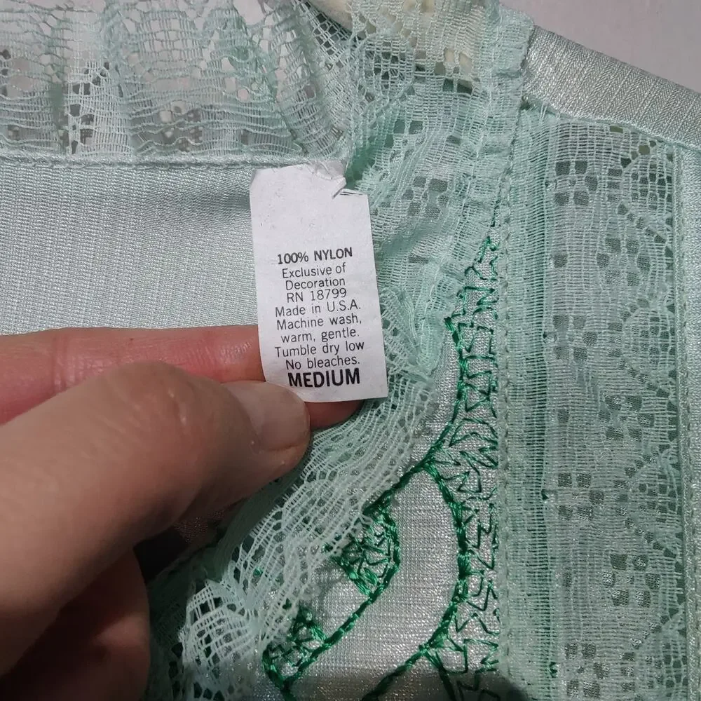 Vintage Sz M Mint Green Irish Inspired Lace Slip Dress Nightgown Maxi Celtic - Picture 3 of 5